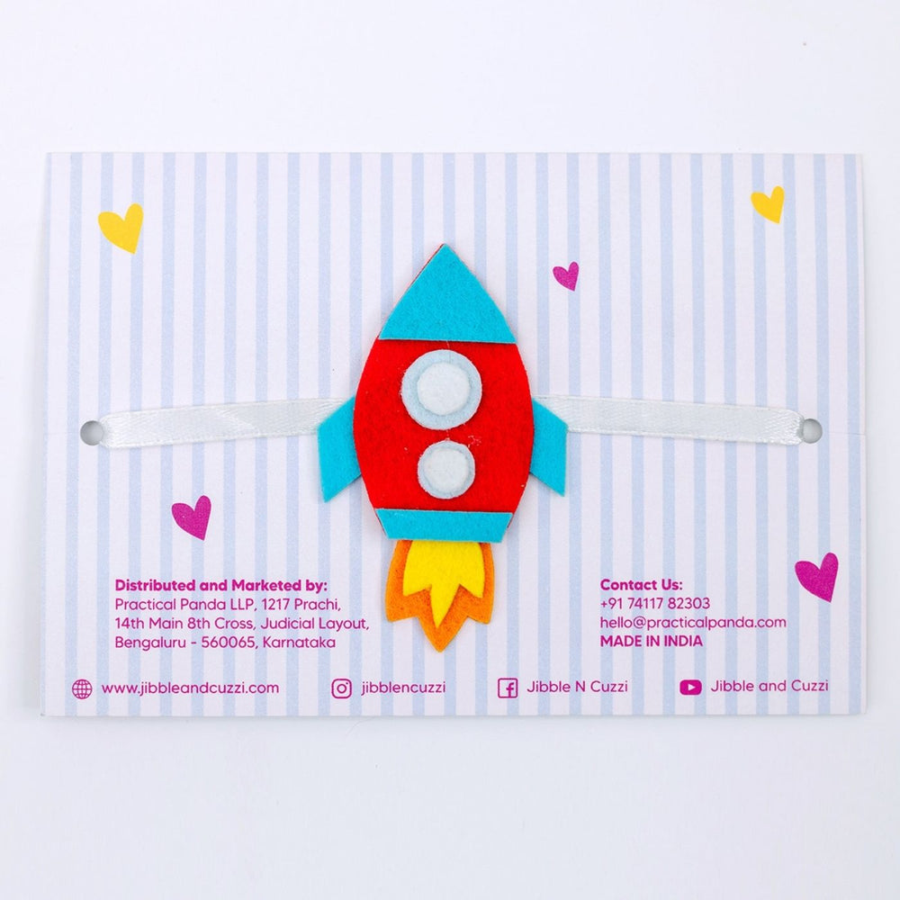 Handmade Space Whiz Rocket Felt Kids Rakhi - Back View