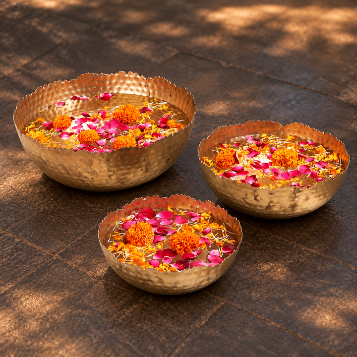 Handmade Hammered Gold Urli | Set of 3