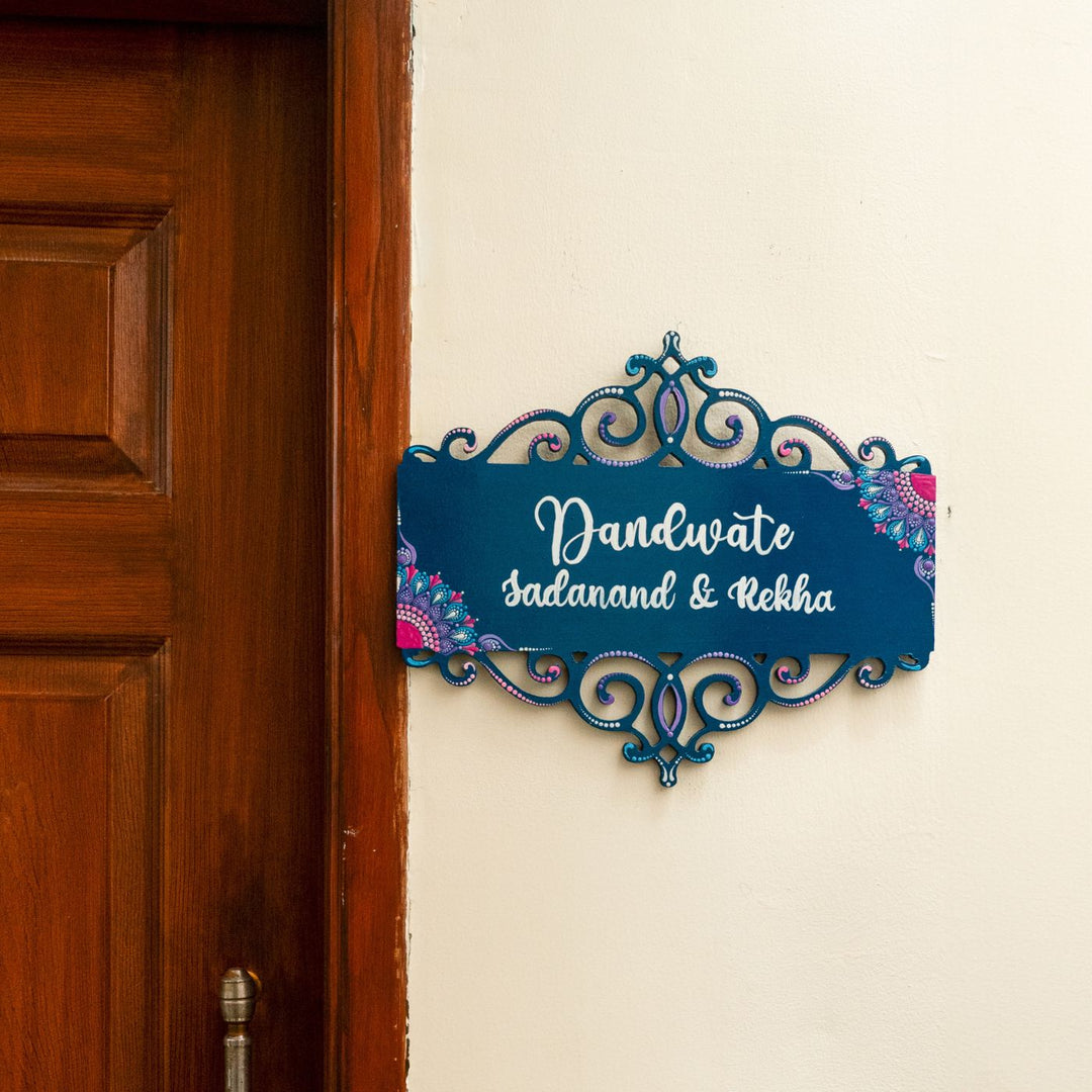 Handcrafted Dot Art Rectangular Name Plate 6 - Mounted on Wall Next to Door
