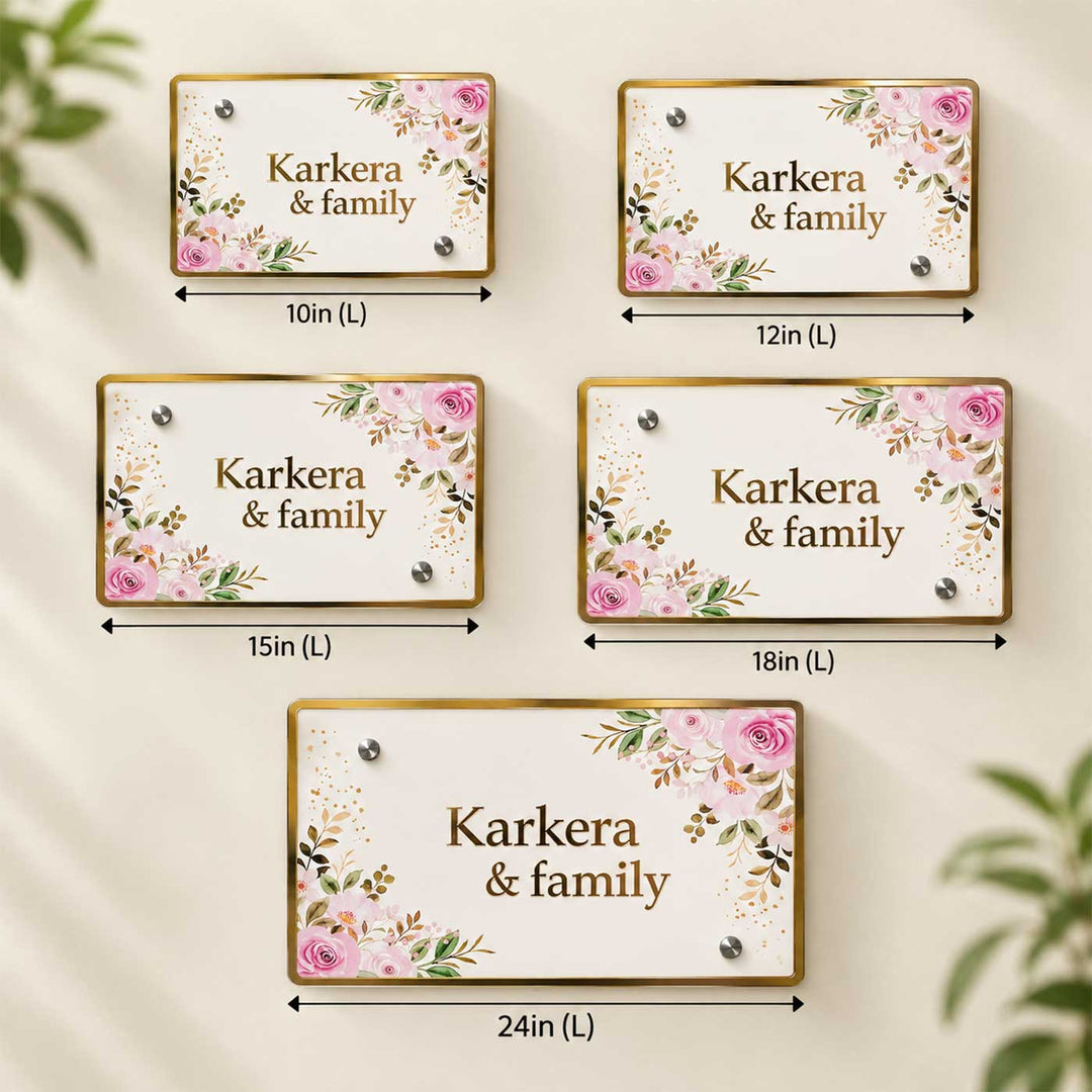 Elegant Rose Floral Personalized Rectangle Acrylic Name Plate For Home