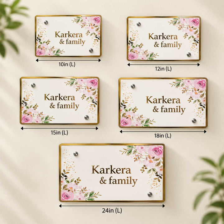 Elegant Rose Floral Personalized Rectangle Acrylic Name Plate For Home