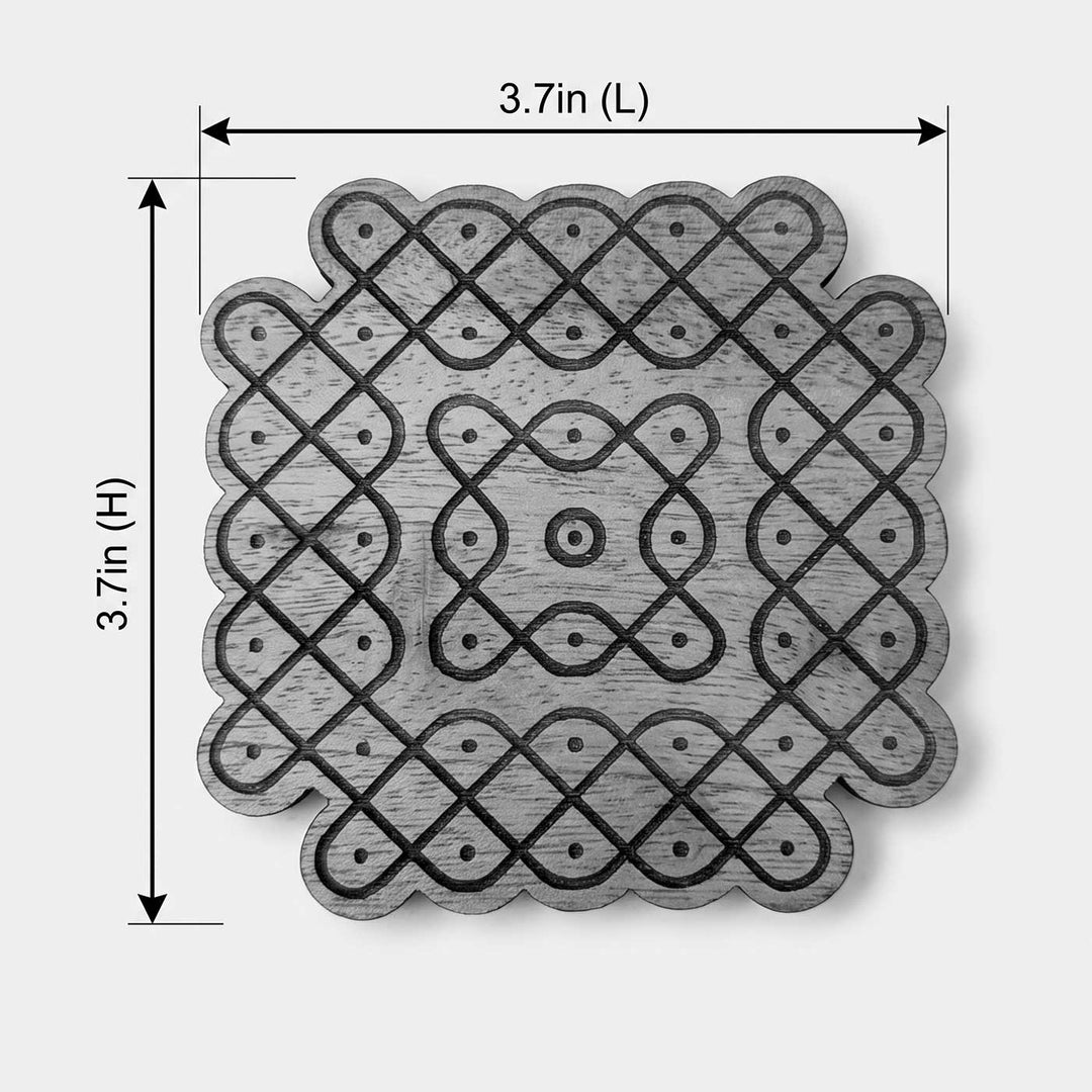 6 pc | Engraved Mahogany Wood Kolam Coasters For Coffee Table & Dining Decor
