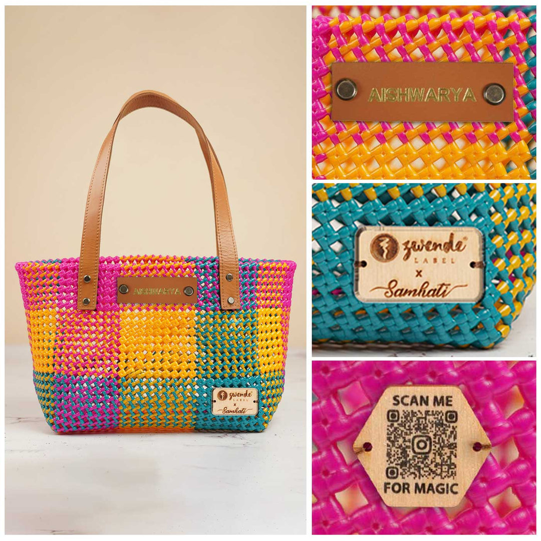 Multicolor Checks Mukhya Knot Handmade Koodai Tote Bag
