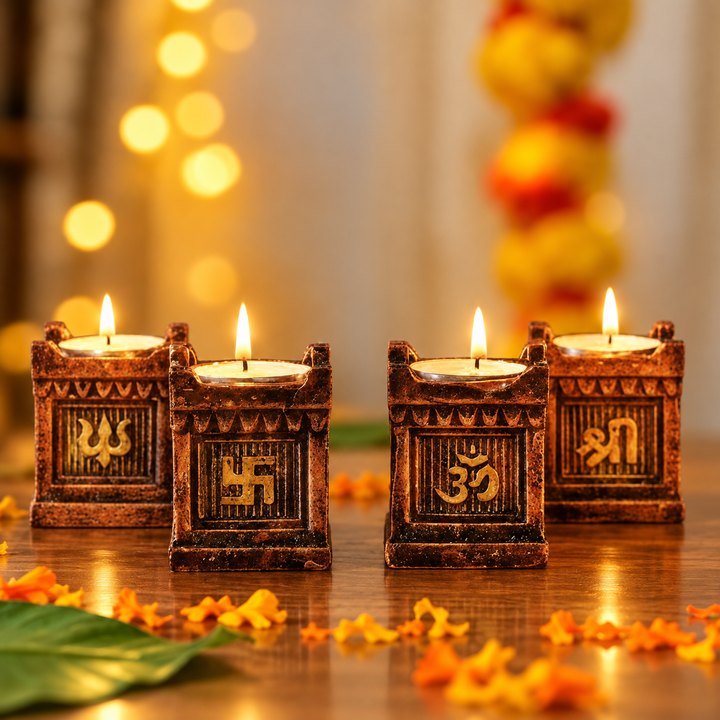 Handmade Tulsi Terracotta Oil Lamp / Diya | Set Of 4
