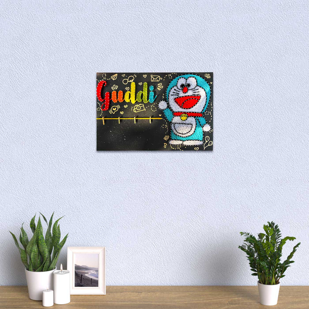 Personalized String Art Doraemon Mdf Wood Name Plate - Mounted on Wall Above Tabletop Decor
