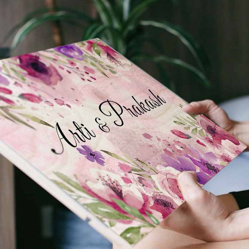 Printed Spring Floral Wooden Rectangle Nameplate - Close-up of Name Personalization