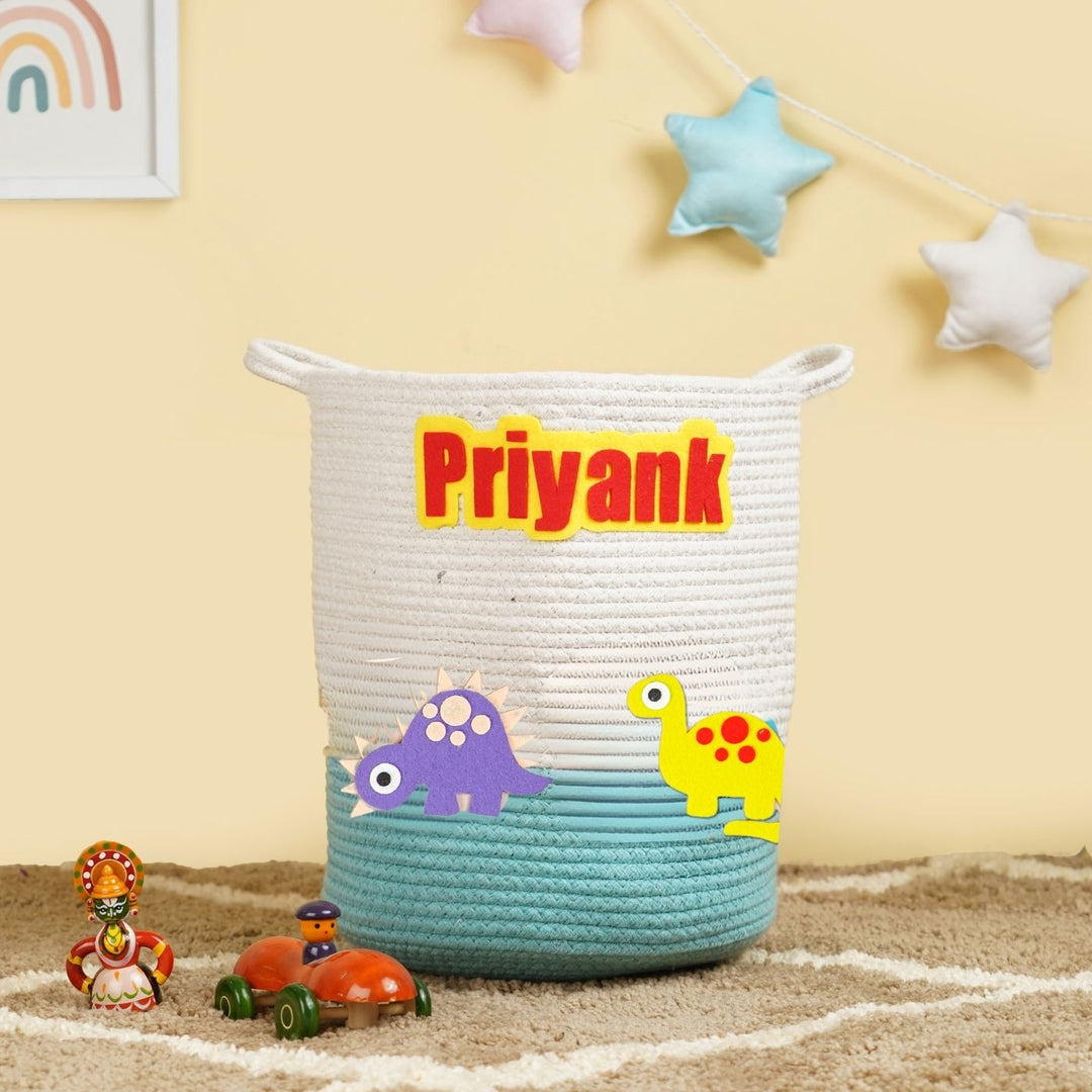 Handmade Personalized Dinosaur Themed Kids Rope Basket