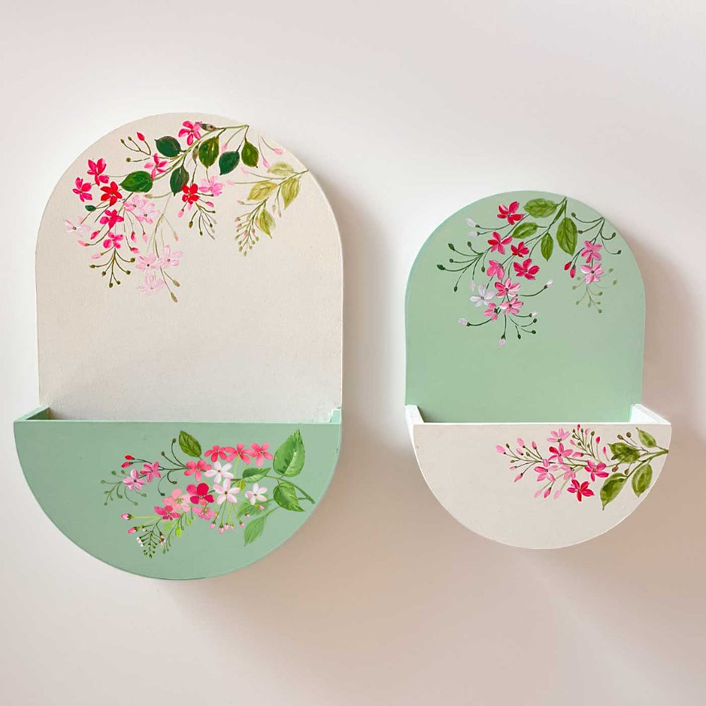 Personalized Handmade Cacti Green Mdf Wood Name Plate - Front View Hanging Storage Pockets