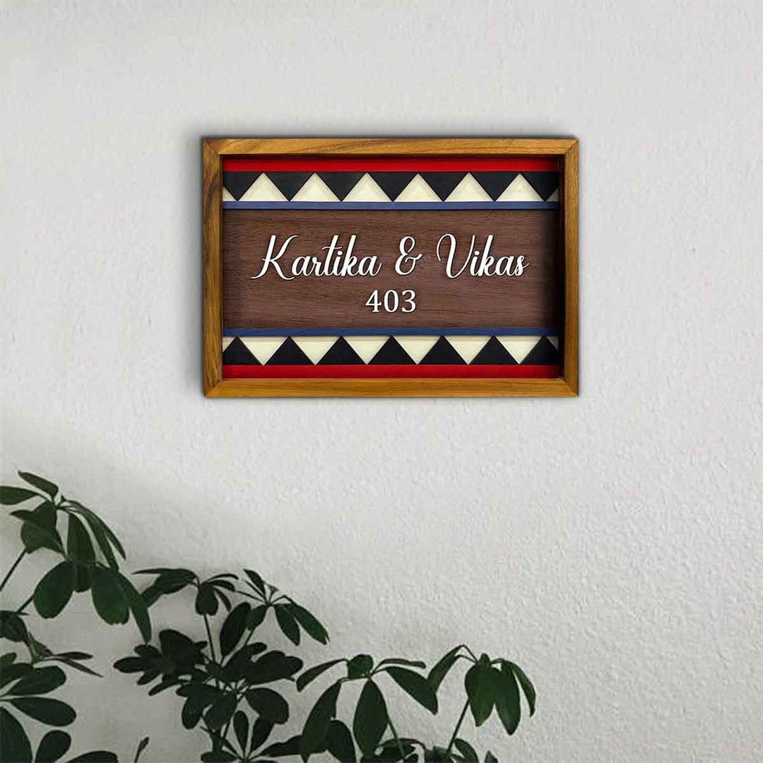 Wooden Personalized Framed Nameplate For Couples 1 - Frontal Wall-Mounted View