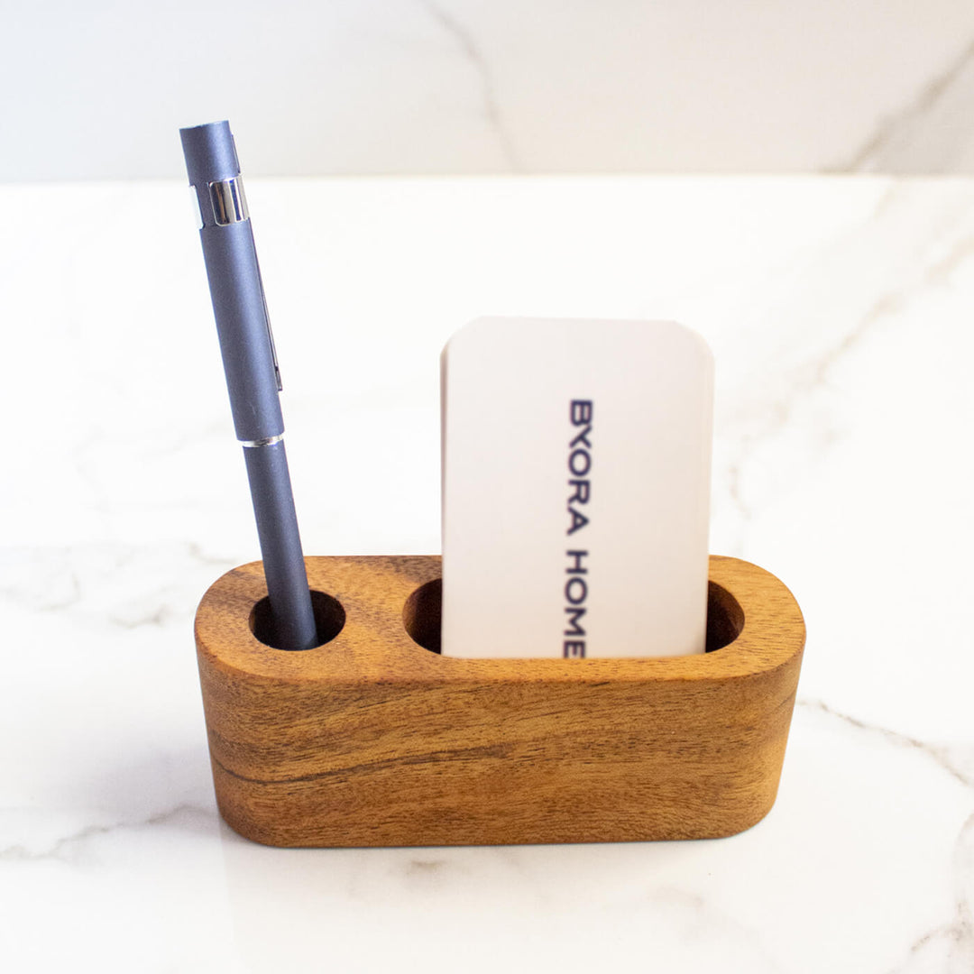 Handcrafted Acacia Wood Pen & Card Holder