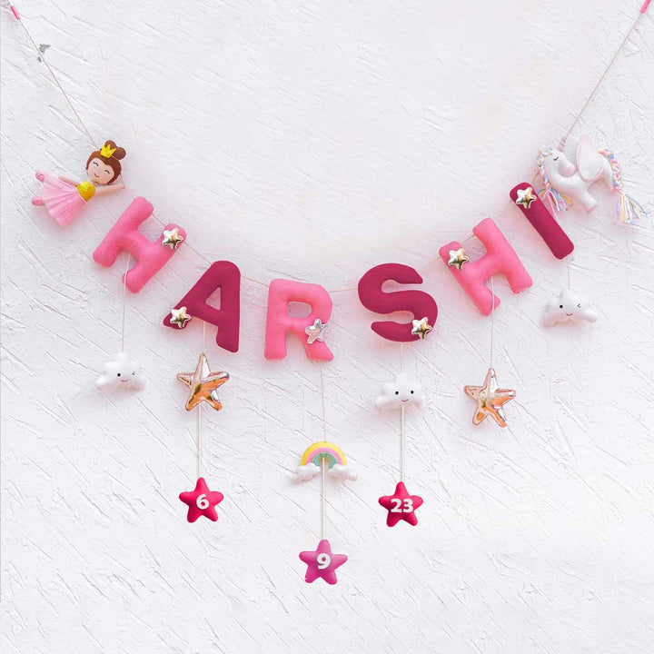 Handcrafted Personalized Themed Bunting For Kids Unicorn - Hanging Name Garland Front View
