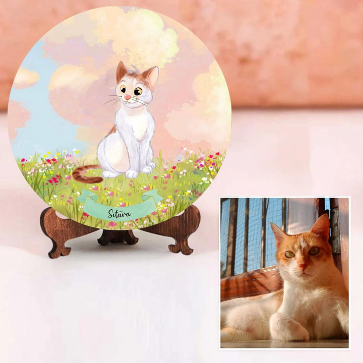 Photo Caricature Nameplate With Stand For Pets 6 - Personalized Illustration with Photo Reference