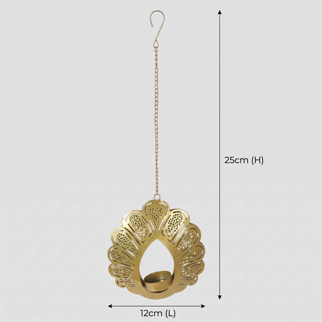 Handmade Flower Etched Hanging Metal Tealight Holder For Festive Decor