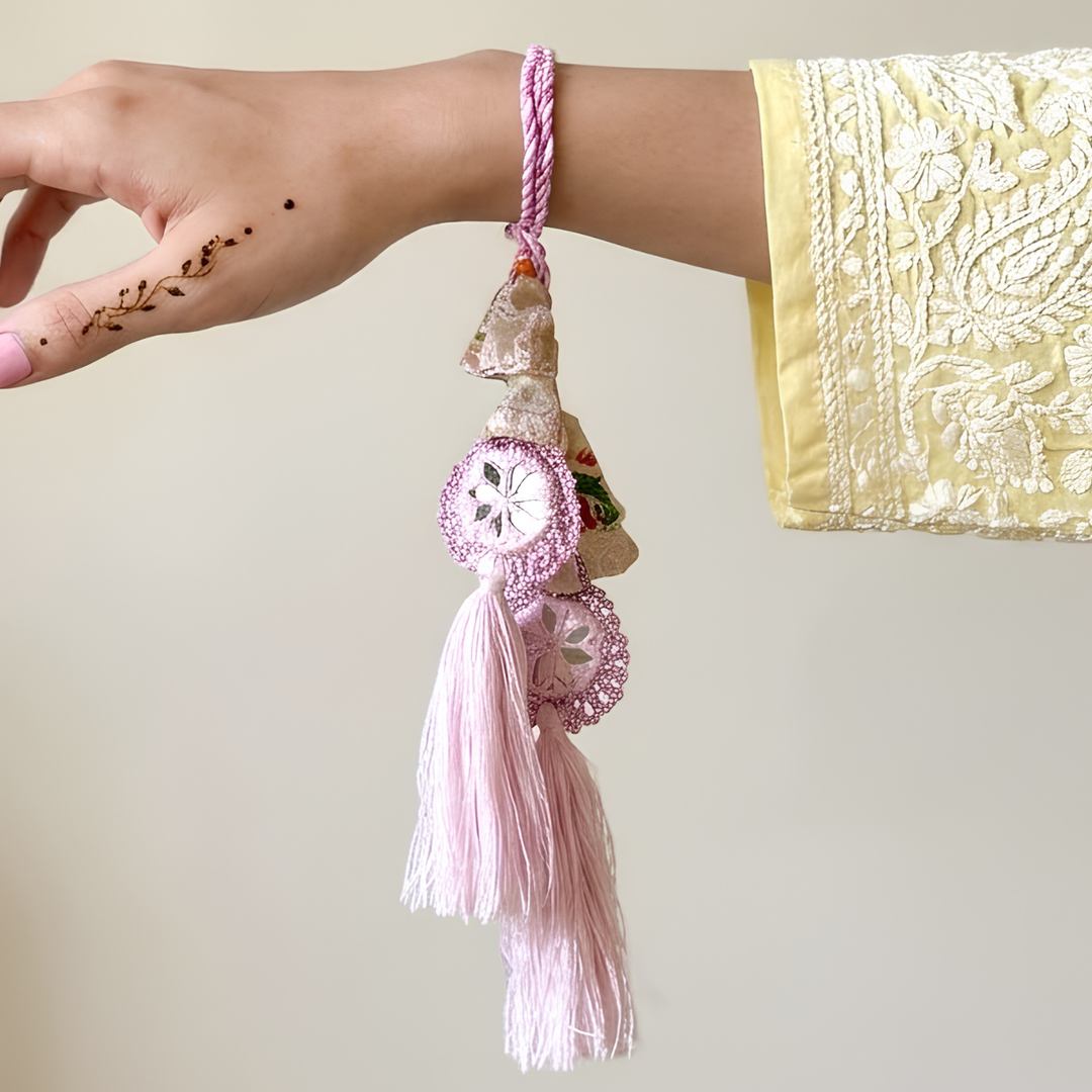 Handmade Reusable Lavender Mirror & Jhumki Bhaiya And Bhabhi Rakhi