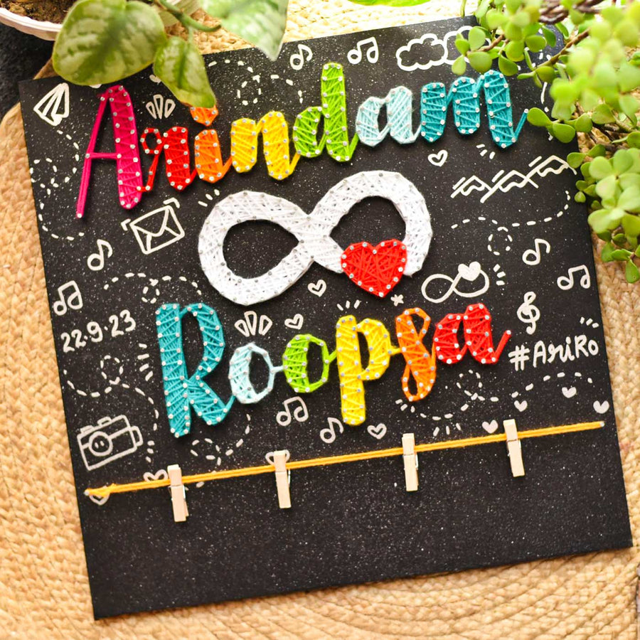Personalized String Art 14 Inch Mdf Wood Name Plate For Couples - Personalized Name Display with Clips