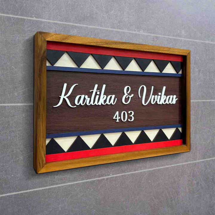 Wooden Personalized Framed Nameplate For Couples 1 - Angled Wall Mounted View