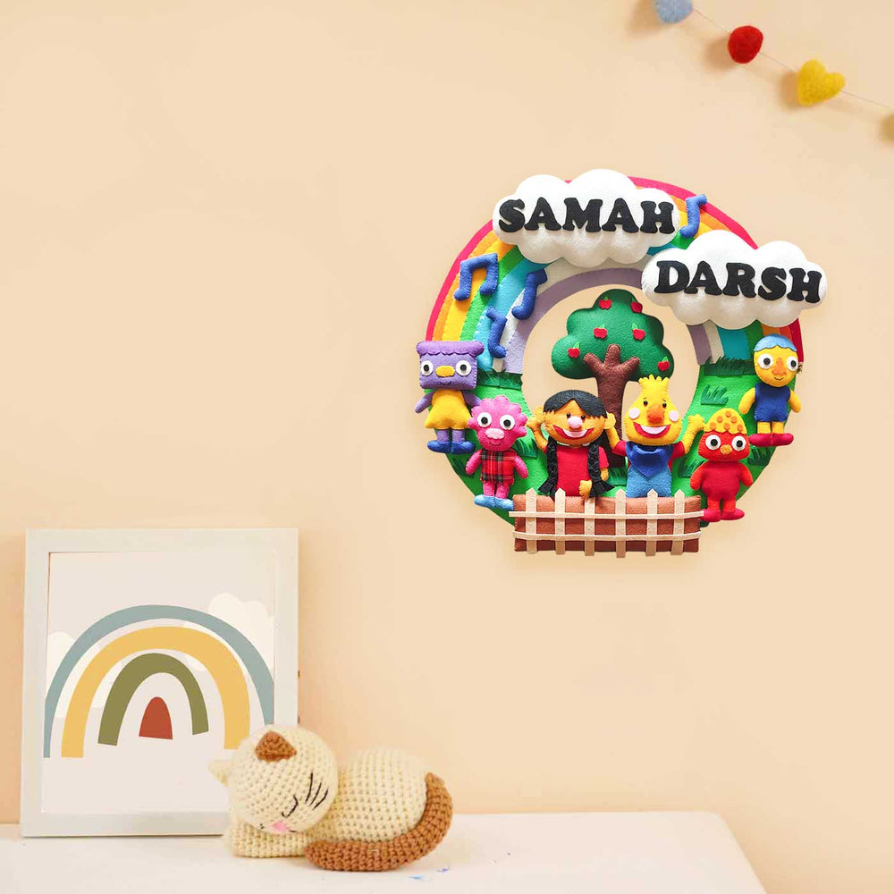 Personalized Super Simple Theme Felt Kids Name Plate For Siblings - Wall-mounted Name Personalization Example