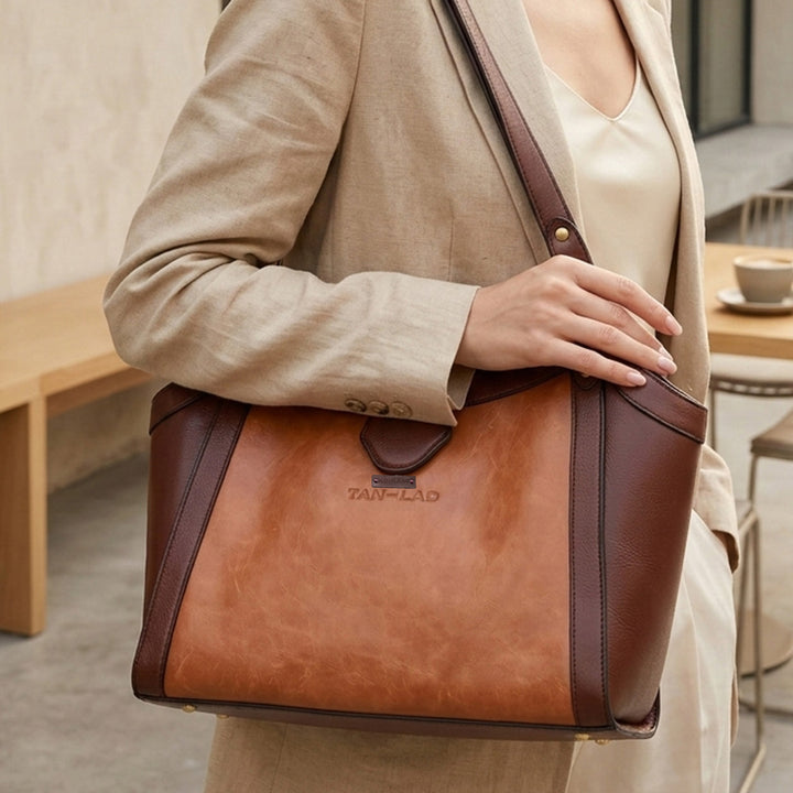 Personalized Brown Serena Leather Tote Bag