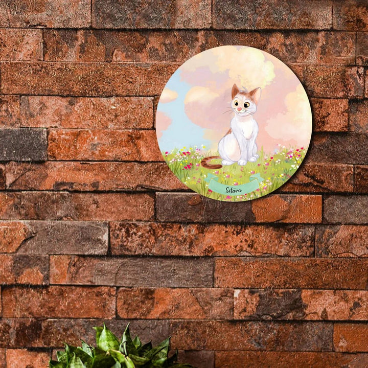 Photo Caricature Nameplate With Stand For Pets 6 - Mounted on Brick Wall Front View
