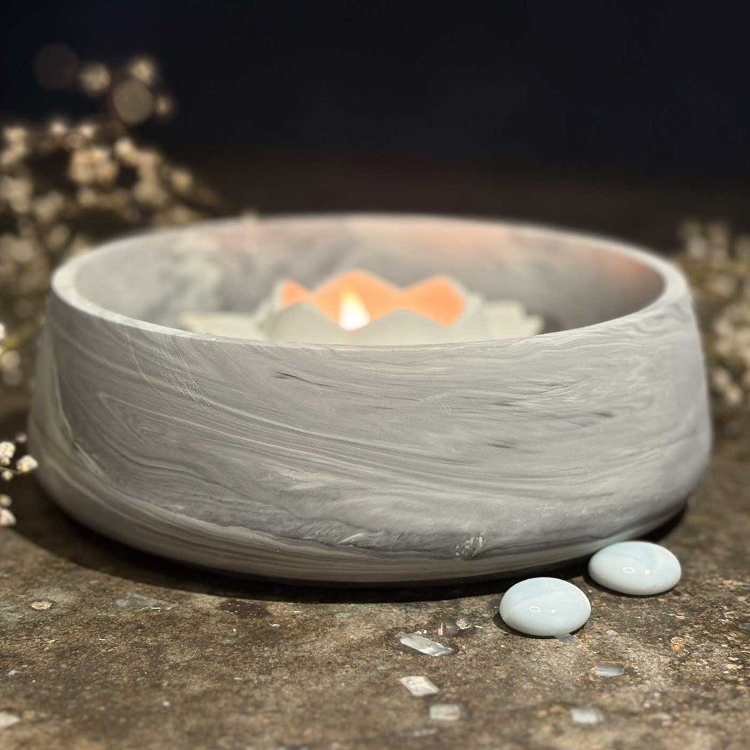 Handmade Radiance Concrete Gift Hamper | Includes 1 Urli, 1 Flower Candle Holder, 4 Succulent