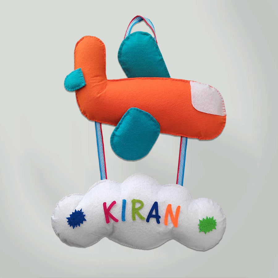 Personalized Handmade Aeroplane Theme Felt Name Plate - Hanging with Name Personalization