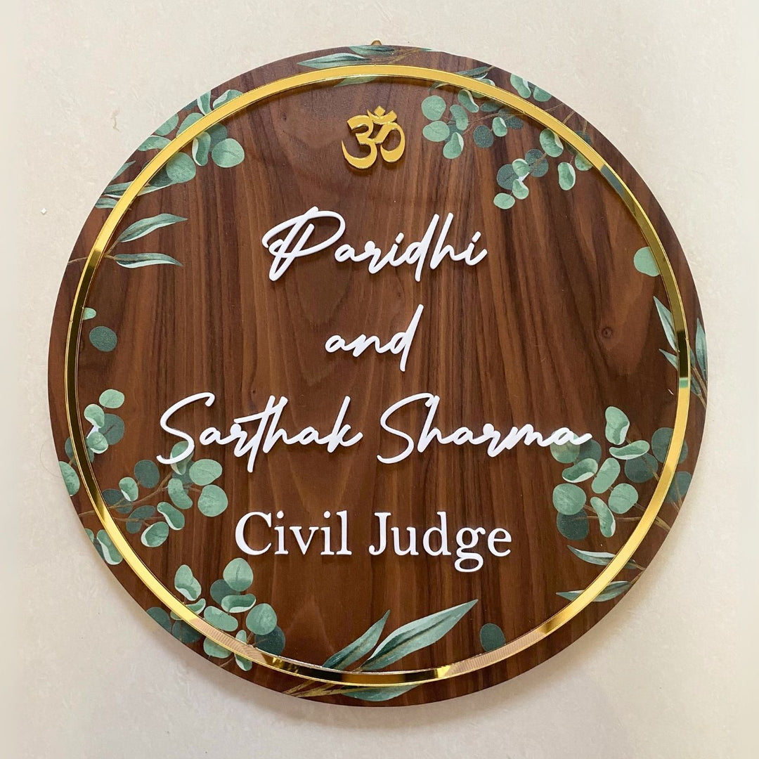 Personalised Wooden Floral Round Nameplate Copy 3 - Front View with Name Personalization