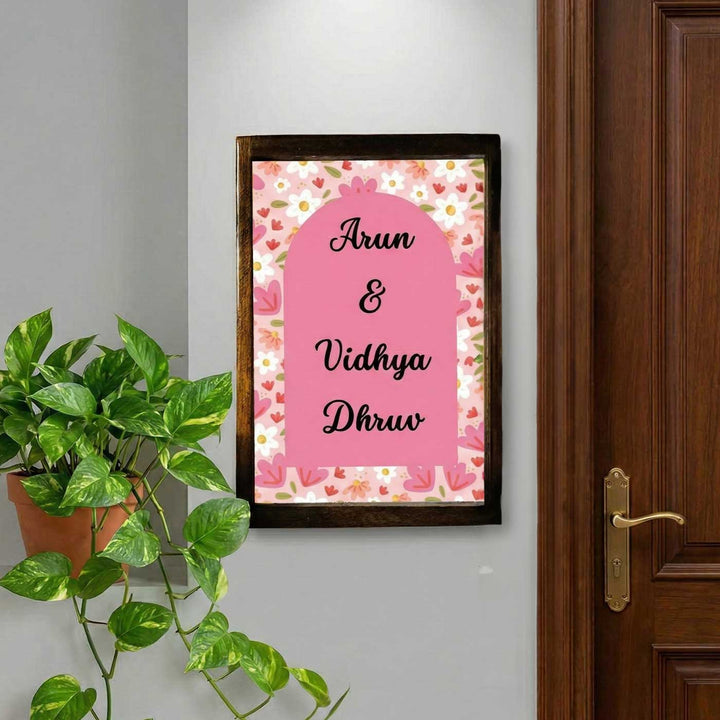 Pinky Floral Personalized Resin Wooden Frame Name Plate