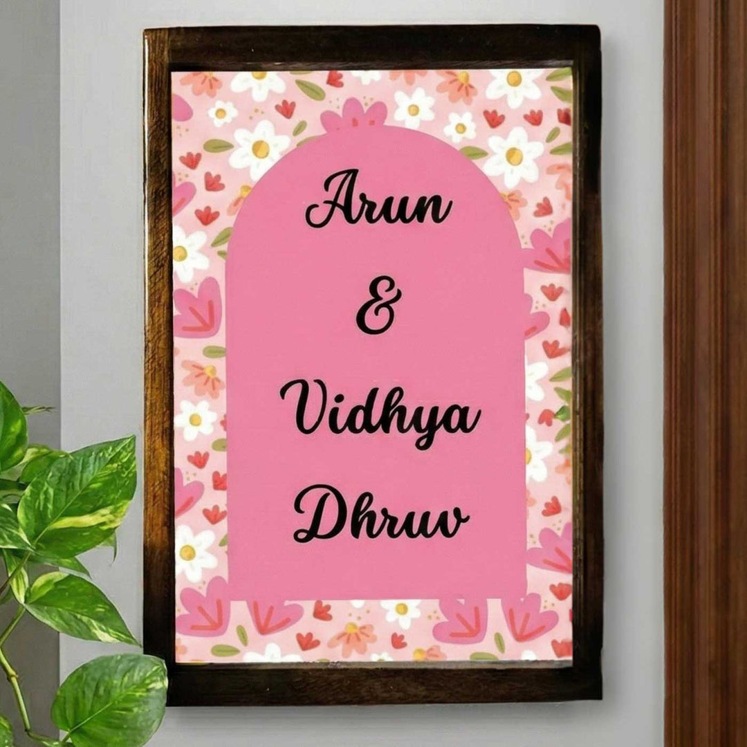 Pinky Floral Personalized Resin Wooden Frame Name Plate