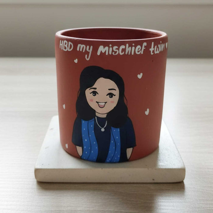 Photo Personalized Hand-Painted Birthday Twin Terracotta Mug
