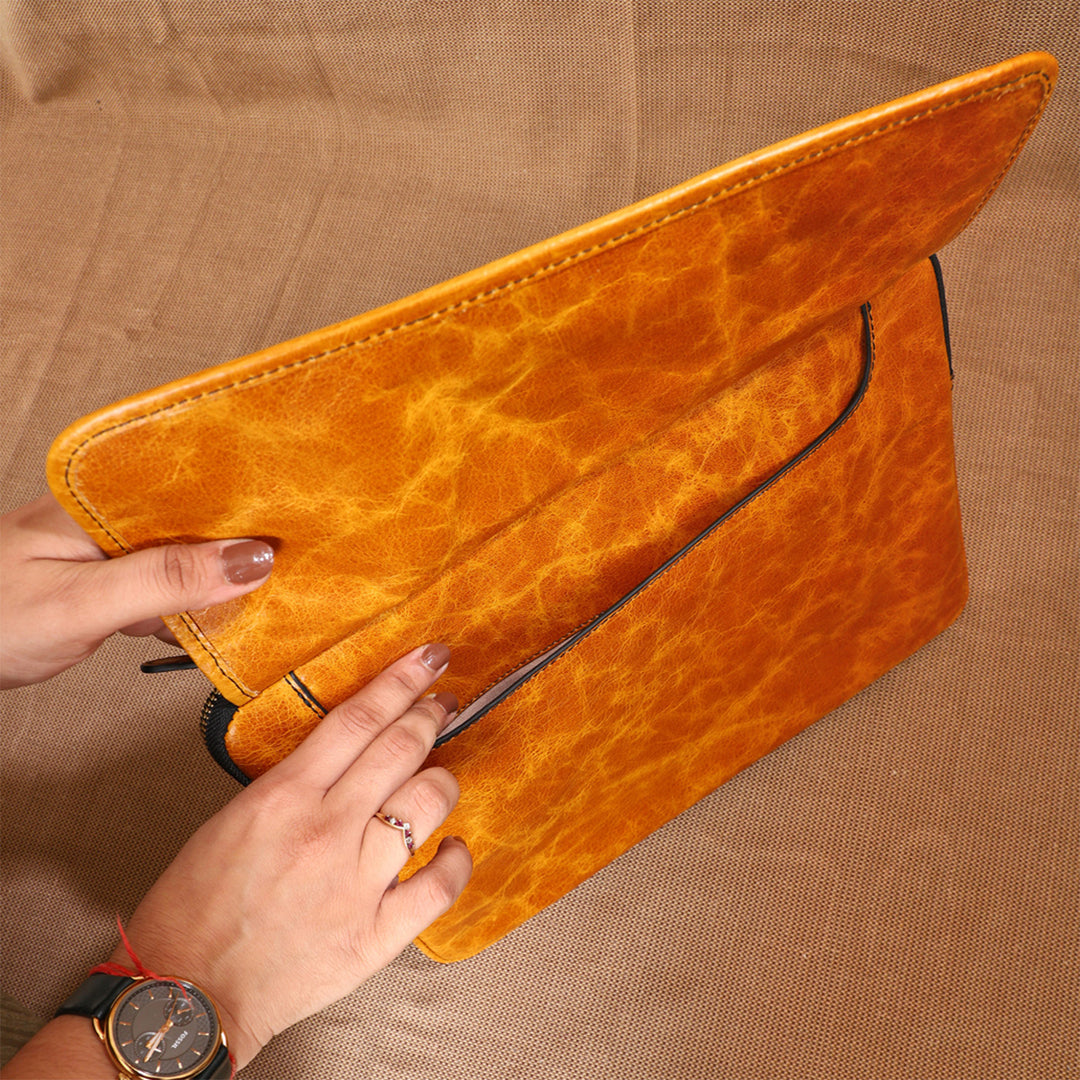 Personalized Mustard Yellow Robert Jr. Leather Laptop Sleeve