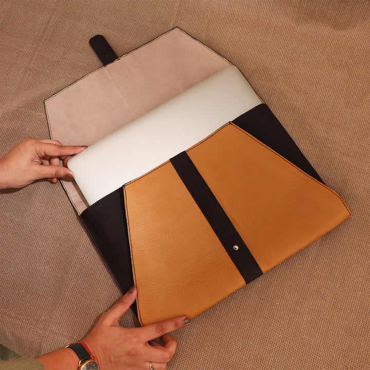 Personalized Orange & Brown Envelope Leather Laptop Sleeve
