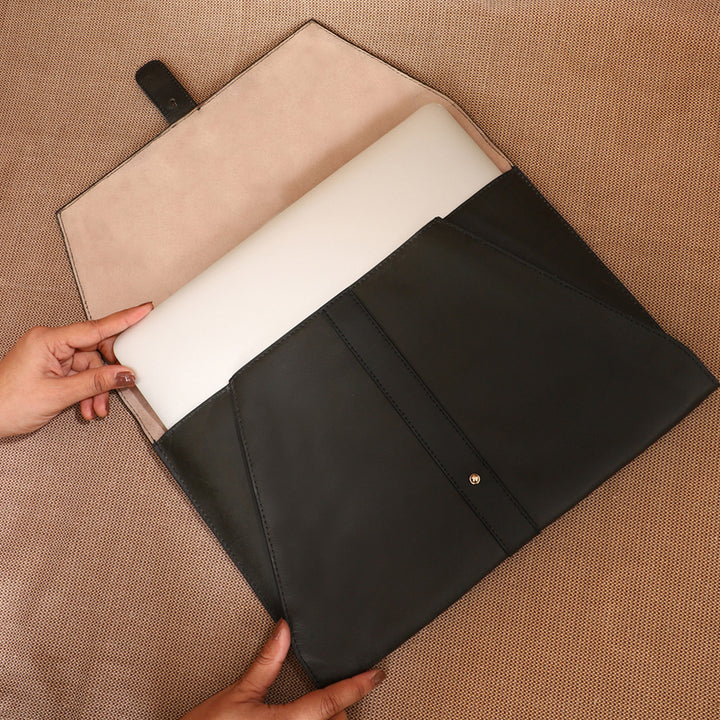Personalized Black Envelope Leather Laptop Sleeve