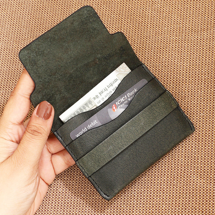 Personalized Dark Green Abby Leather Card Holder