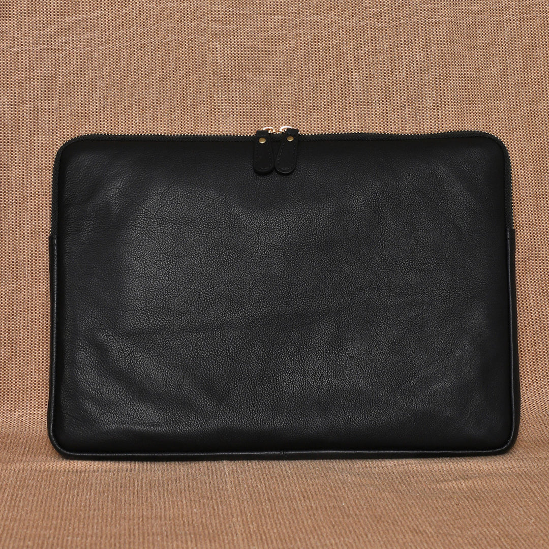 Personalized Black & Cream Robert Jr. Leather Laptop Sleeve
