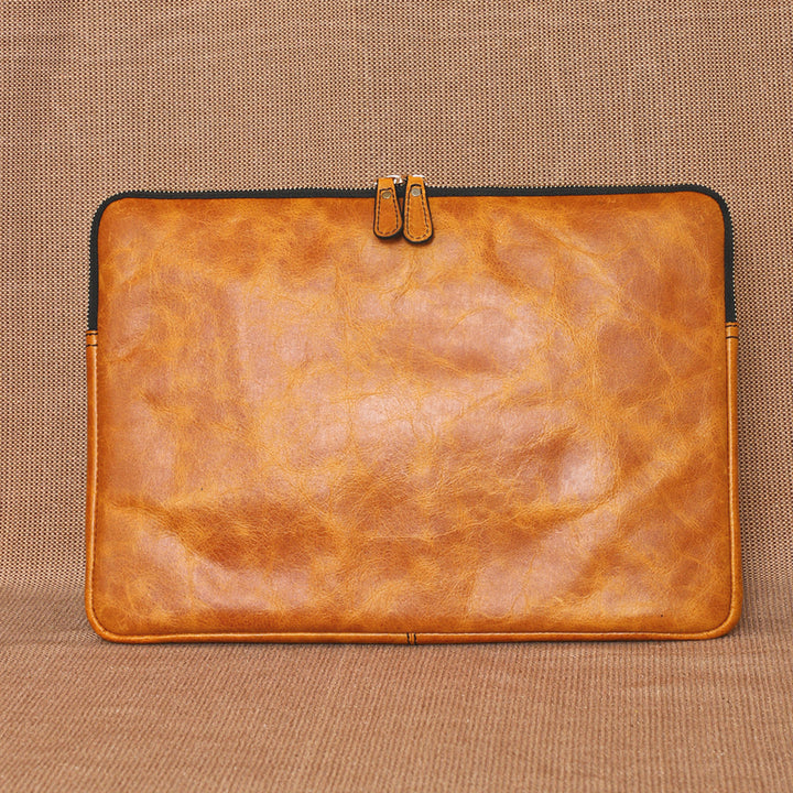 Personalized Mustard Yellow Robert Jr. Leather Laptop Sleeve