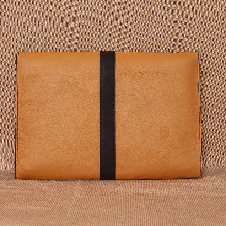 Personalized Orange & Brown Envelope Leather Laptop Sleeve