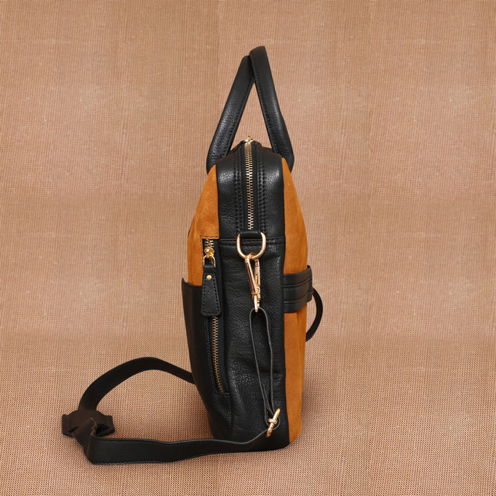 Personalized Orange & Black Jarvis Leather Laptop Bag