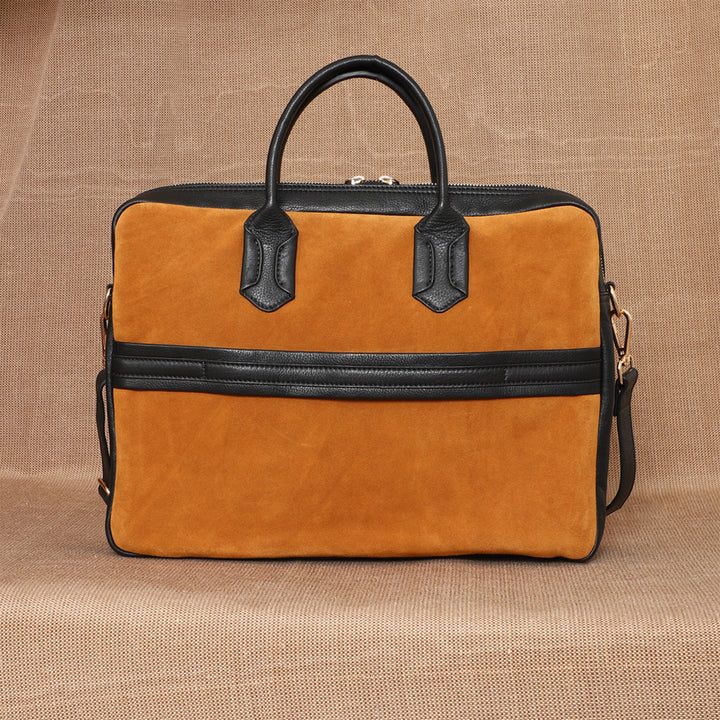 Personalized Orange & Black Jarvis Leather Laptop Bag