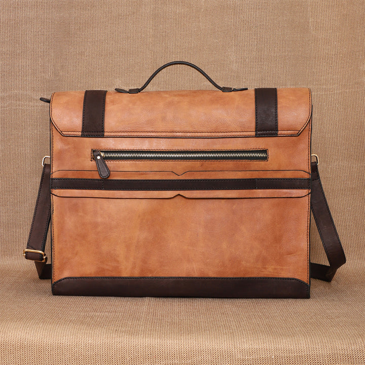 Personalized Light Brown Basta Leather Briefcase