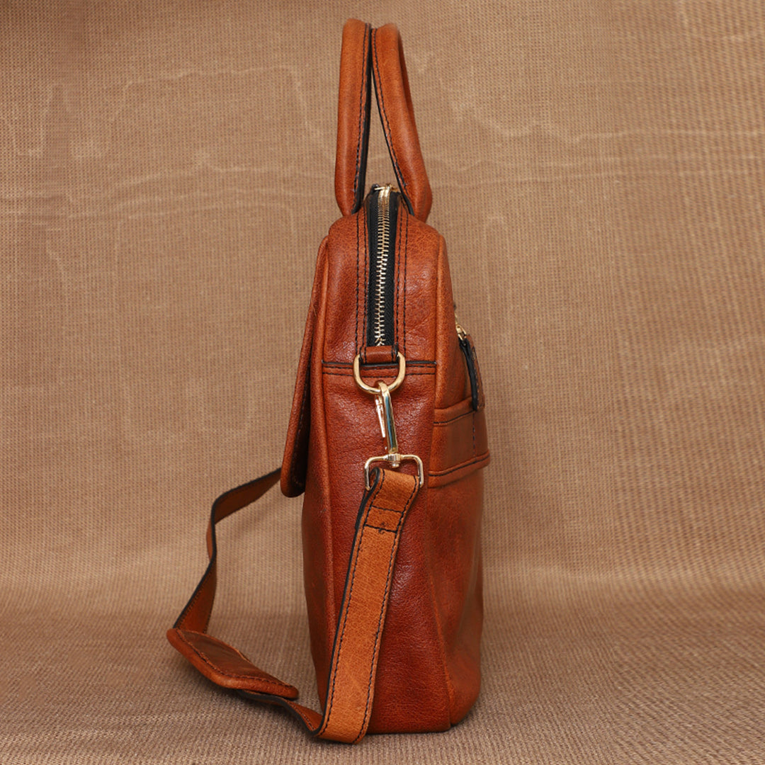 Personalized Brown Robert Leather Laptop Bag