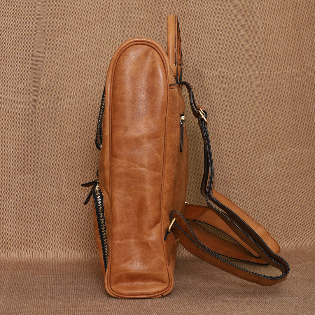 Personalized Honey Brown Phill Leather Backpack