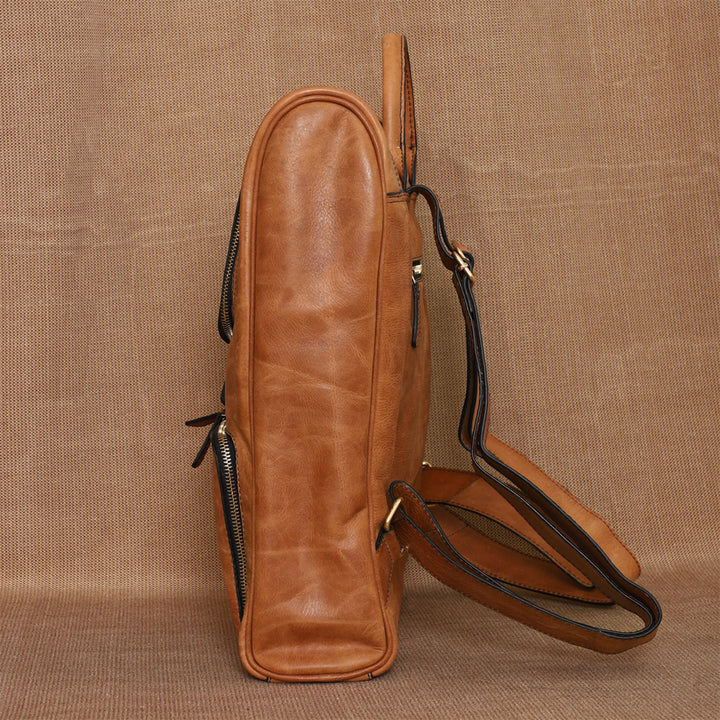 Personalized Honey Brown Phill Leather Backpack