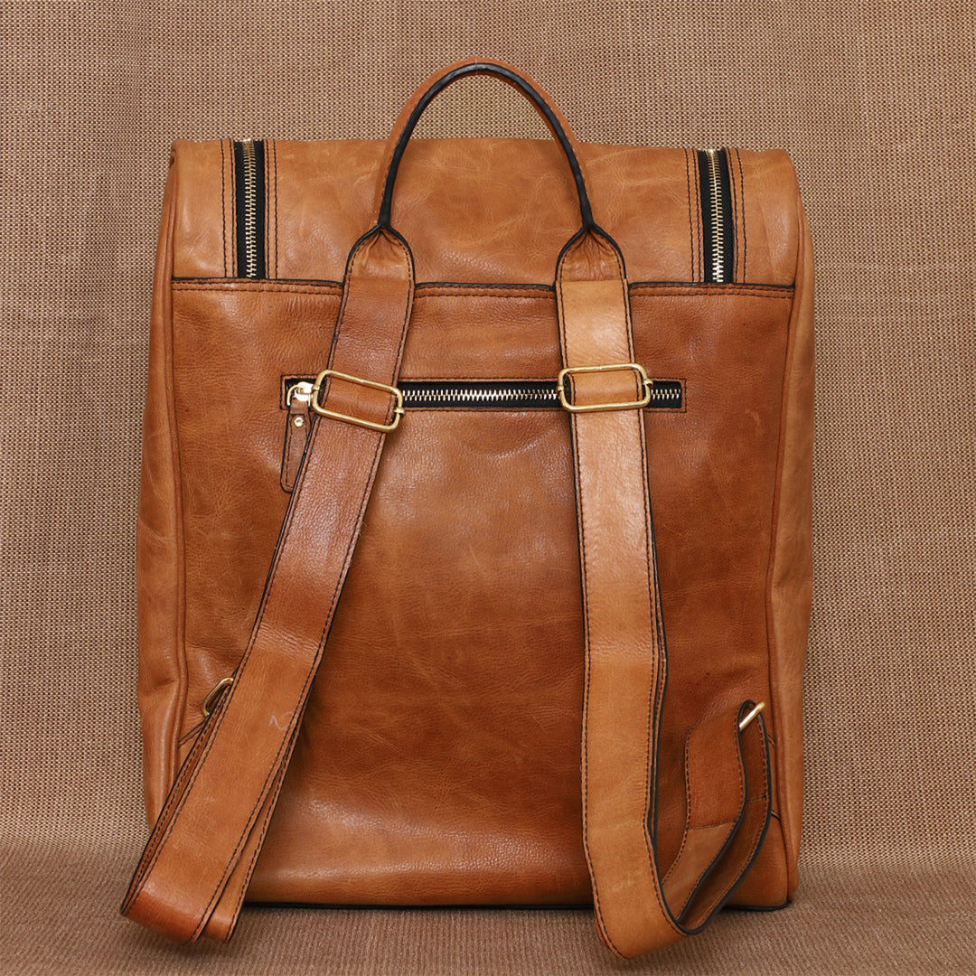 Personalized Honey Brown Phill Leather Backpack