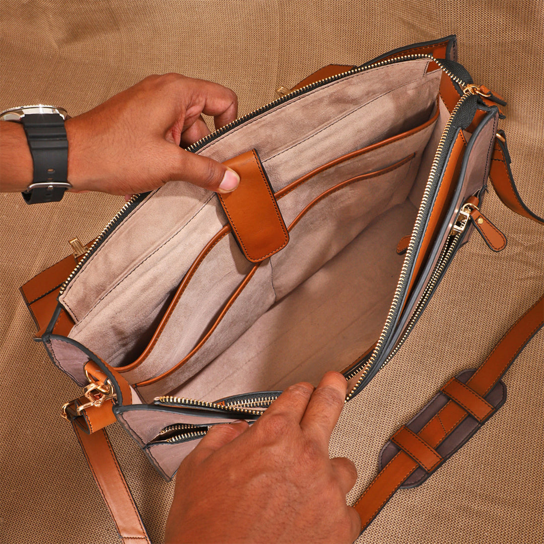 Personalized Light Brown Basta Leather Briefcase