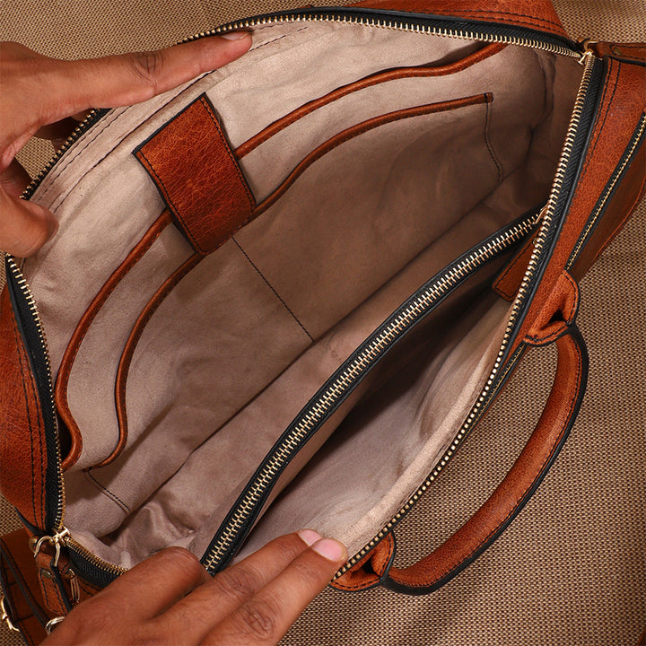Personalized Brown Robert Leather Laptop Bag