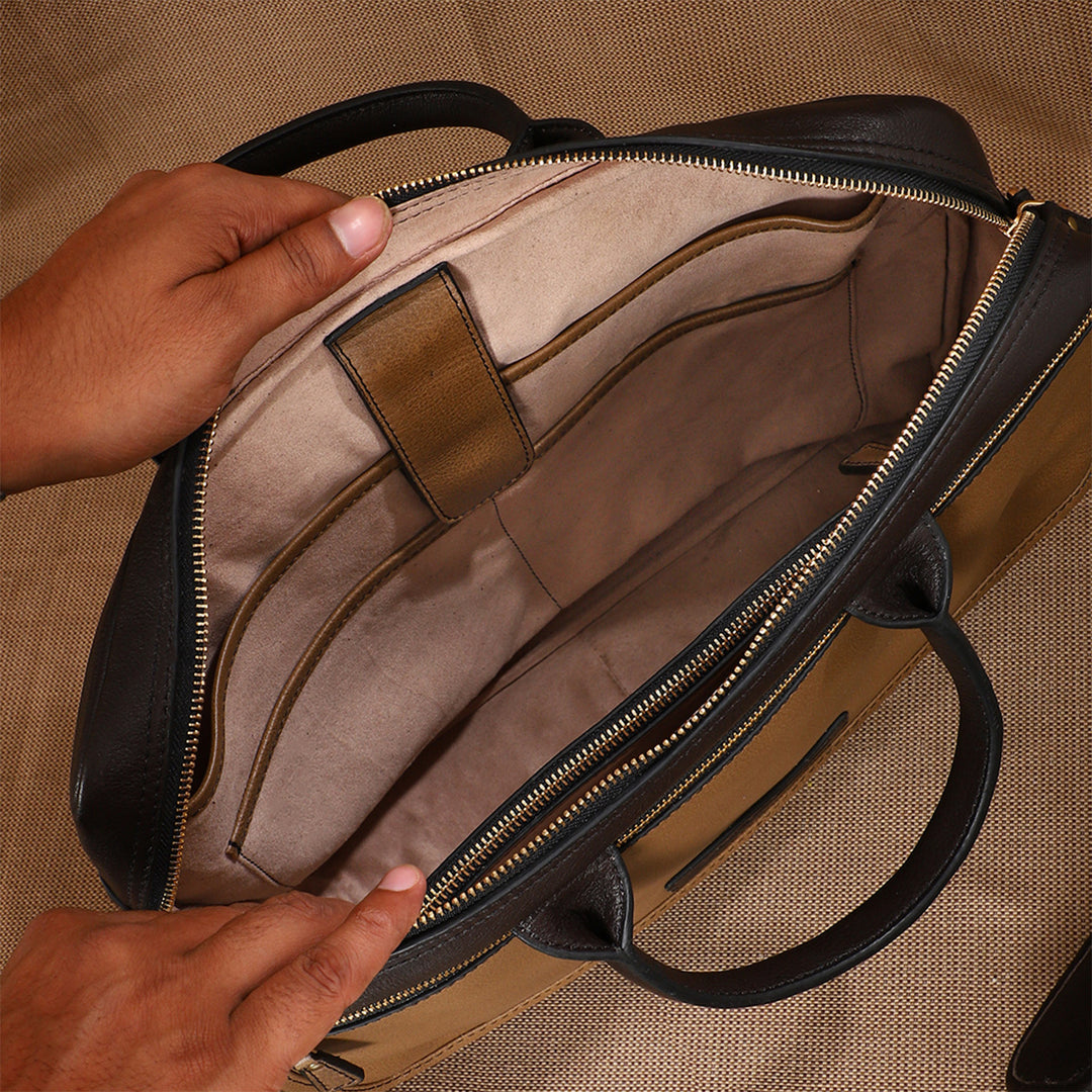 Personalized Olive Brown Robert Leather Laptop Bag