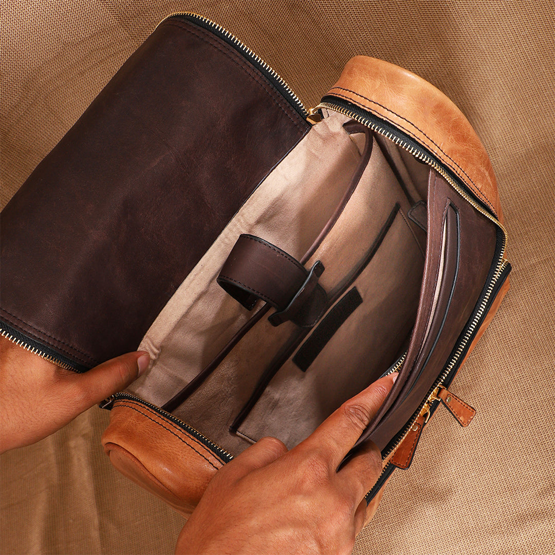 Personalized Honey Brown Phill Leather Backpack