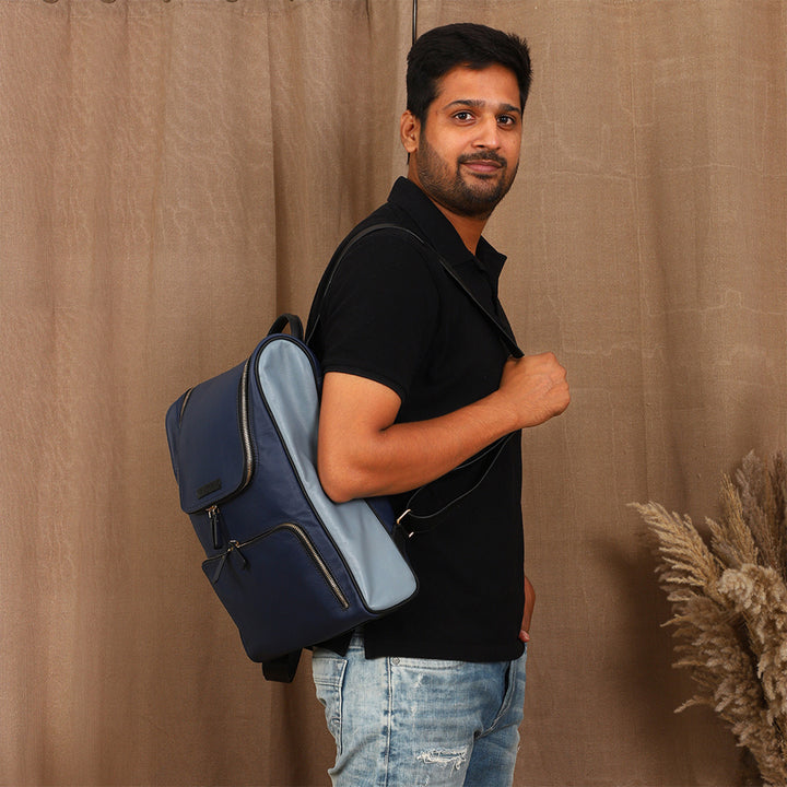 Personalized Blue Phill Leather Backpack