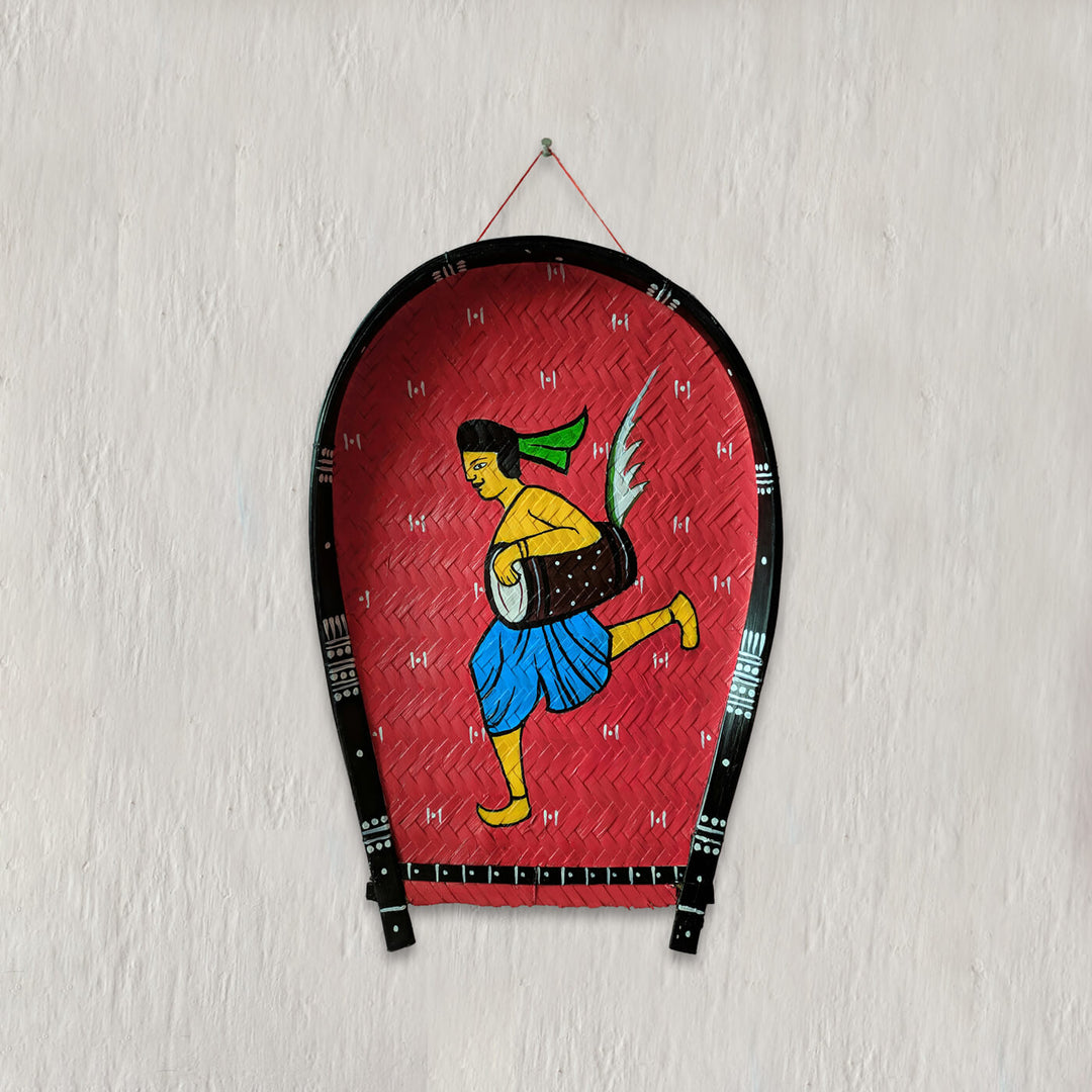 Handpainted Dhaki Kulo Durga Puja Themed Bamboo Wall Decor