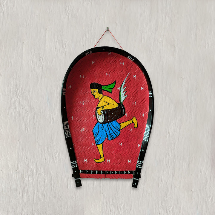 Handpainted Dhaki Kulo Durga Puja Themed Bamboo Wall Decor
